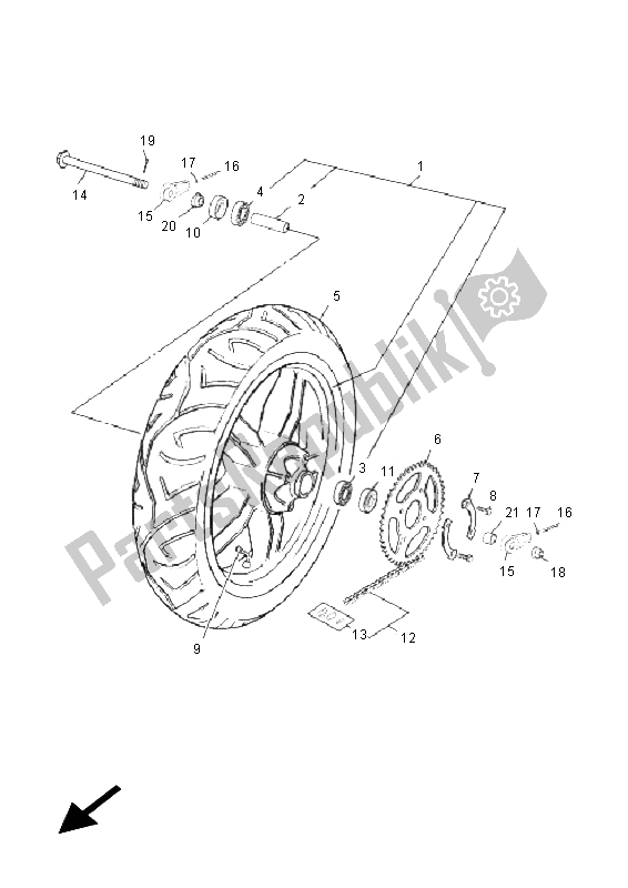 All parts for the Rear Wheel of the Yamaha TZR 50 2011