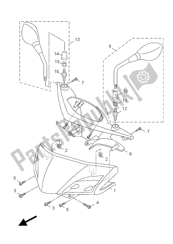 All parts for the Cowling 1 of the Yamaha NXC 125 EA 2012