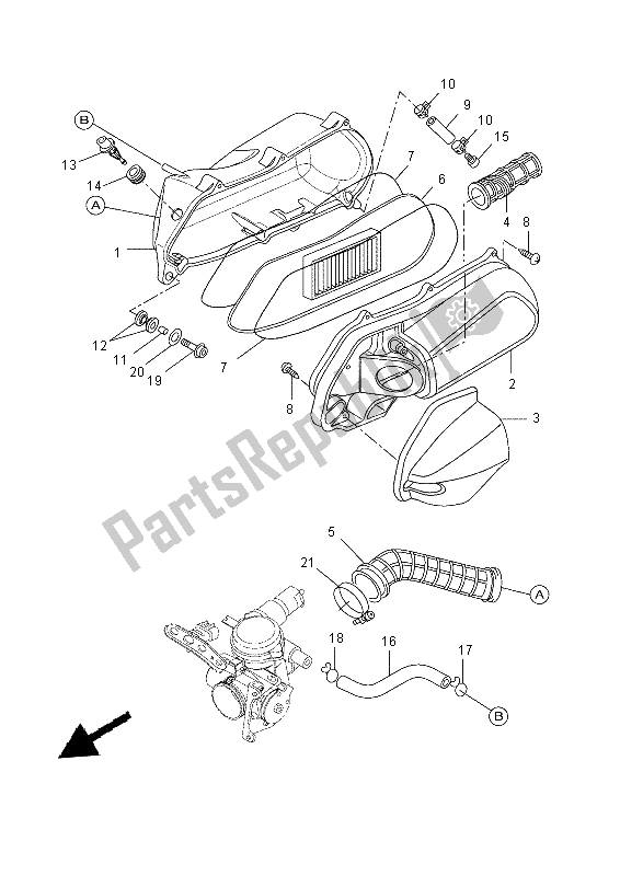 Alle onderdelen voor de Intake 2 van de Yamaha YP 250 RA 2015