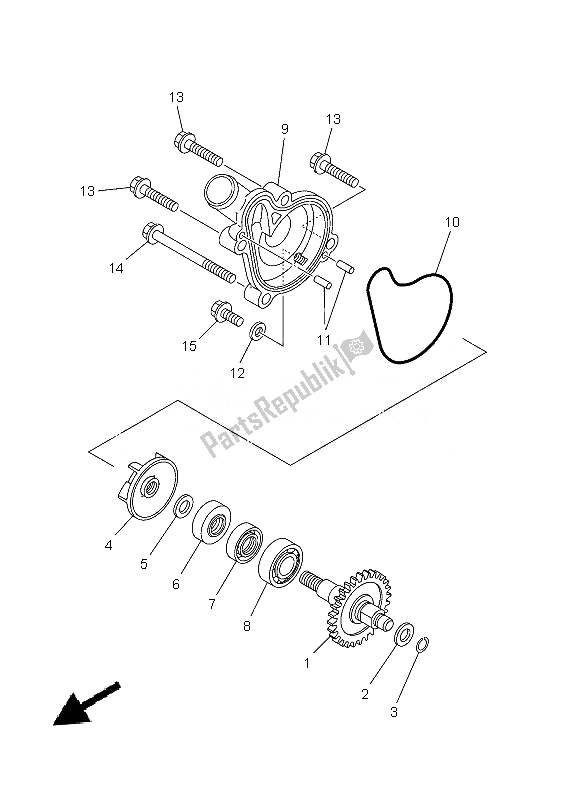 All parts for the Water Pump of the Yamaha YZ 250F 2013