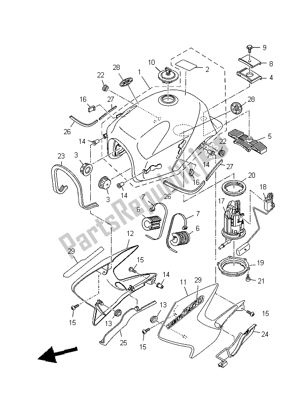 All parts for the Fuel Tank of the Yamaha YBR 250 2009