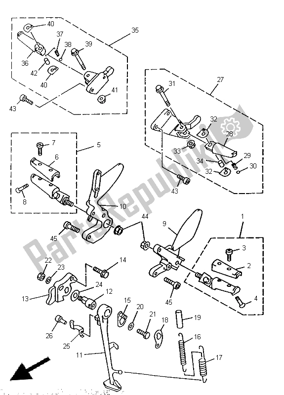 All parts for the Stand & Footrest of the Yamaha TRX 850 1996