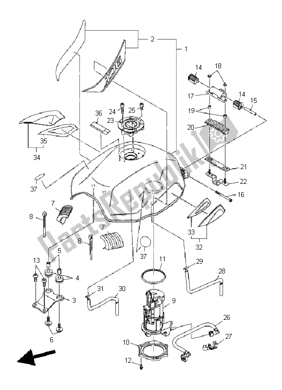 All parts for the Fuel Tank of the Yamaha XJ6 NA 600 2010