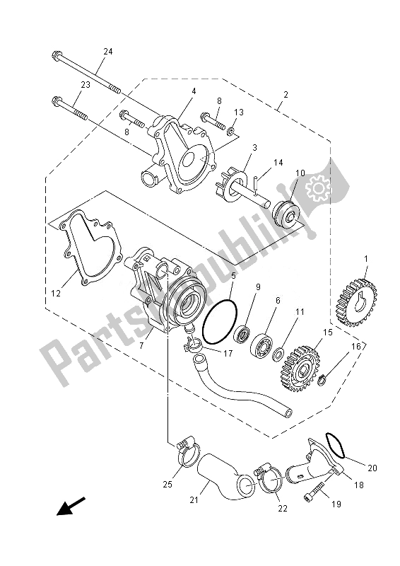 All parts for the Water Pump of the Yamaha YFM 700 RD 2013