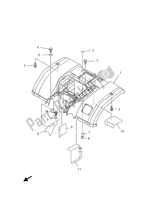 Alle onderdelen voor de Achterspatbord van de Yamaha YFM 450 Fgphd Grizzly 4X4 Yamaha Black 2013