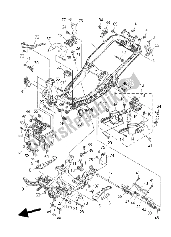 All parts for the Frame of the Yamaha YP 400 Majesty 2011