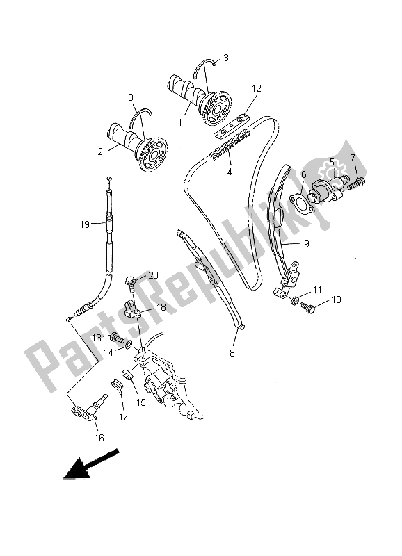 Alle onderdelen voor de Nokkenas & Ketting van de Yamaha YZ 426F 2000