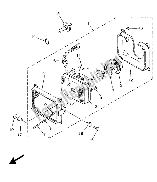 All parts for the Headlight of the Yamaha TZR 250 1987