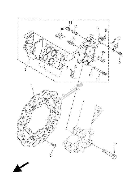 All parts for the Front Brake Caliper of the Yamaha WR 250R 2014