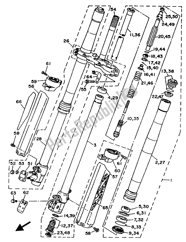 All parts for the Front Fork of the Yamaha WR 250Z 1994