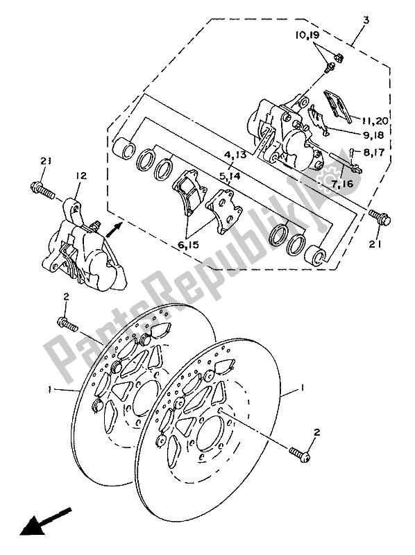 Toutes les pièces pour le étrier De Frein Avant du Yamaha TDM 850 1991