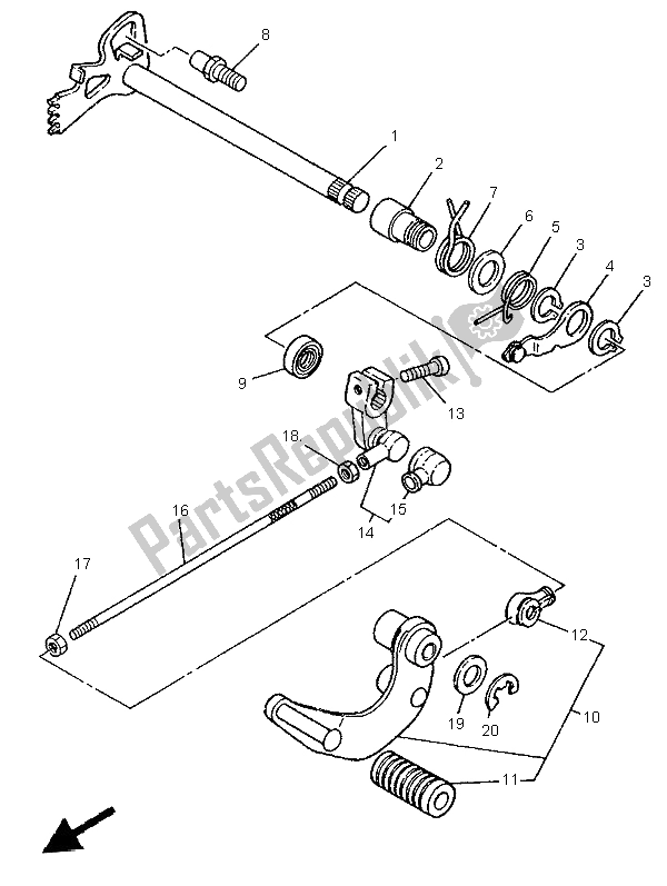 All parts for the Shift Shaft of the Yamaha XV 125 1997