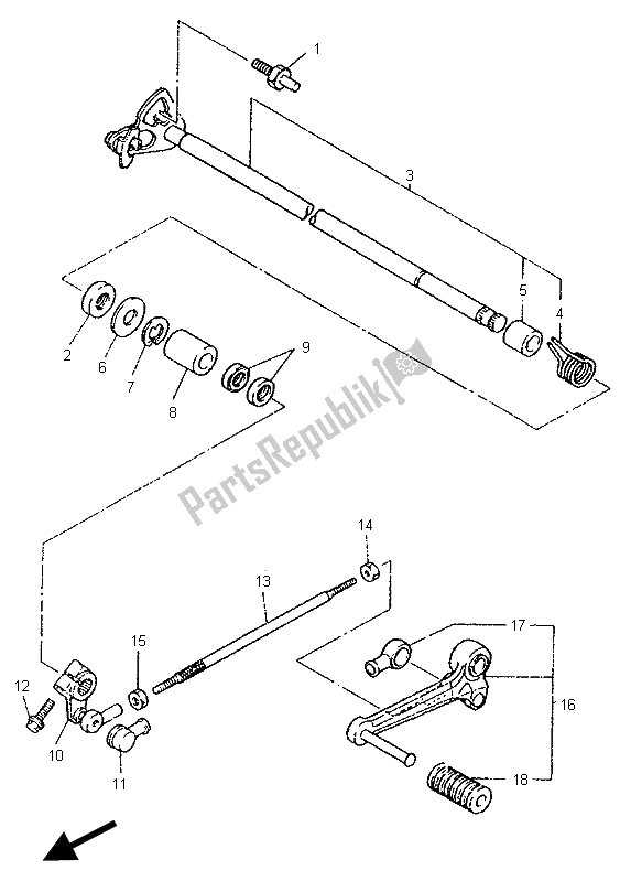 All parts for the Shift Shaft of the Yamaha YZF 750R 1996