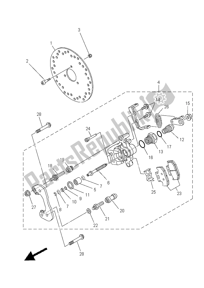 All parts for the Rear Brake Caliper 2 of the Yamaha YXM 700E Yamaha Black 2015