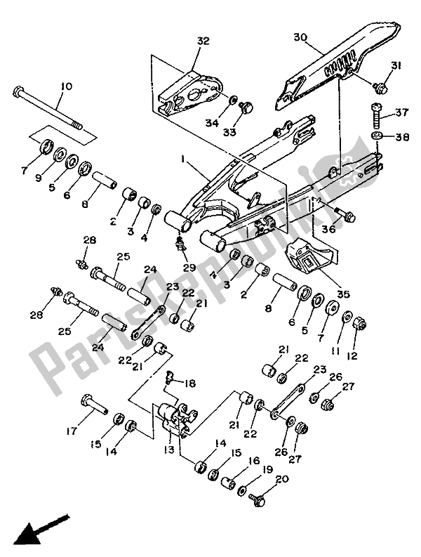 All parts for the Rear Arm of the Yamaha DT 125E 1991