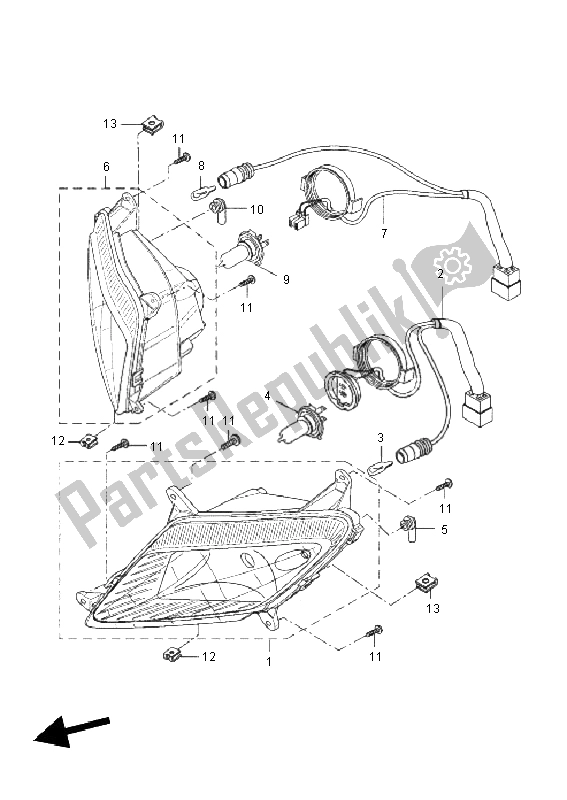 All parts for the Headlight of the Yamaha YZF R 125 2011