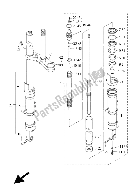 All parts for the Front Fork of the Yamaha FJR 1300A 2011