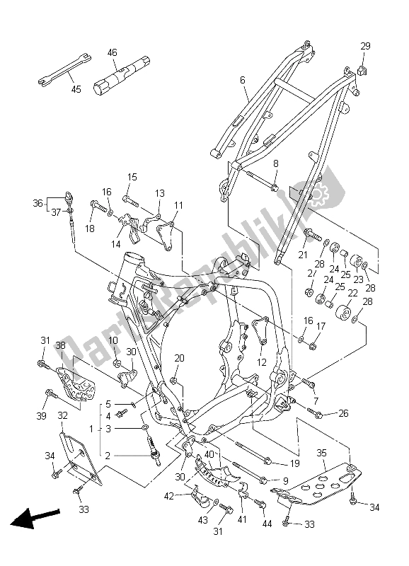 All parts for the Frame of the Yamaha WR 450F 2004