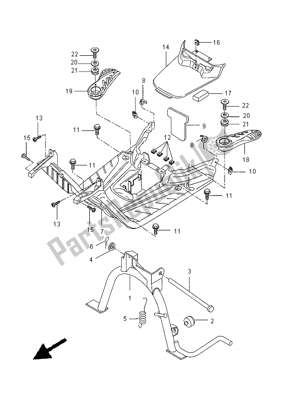 All parts for the Stand & Footrest of the Yamaha CW 50E 2013