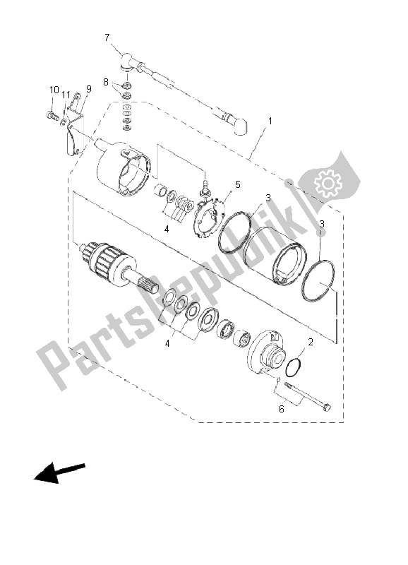 All parts for the Starting Motor of the Yamaha YFM 250 Bear Tracker 2X4 2003