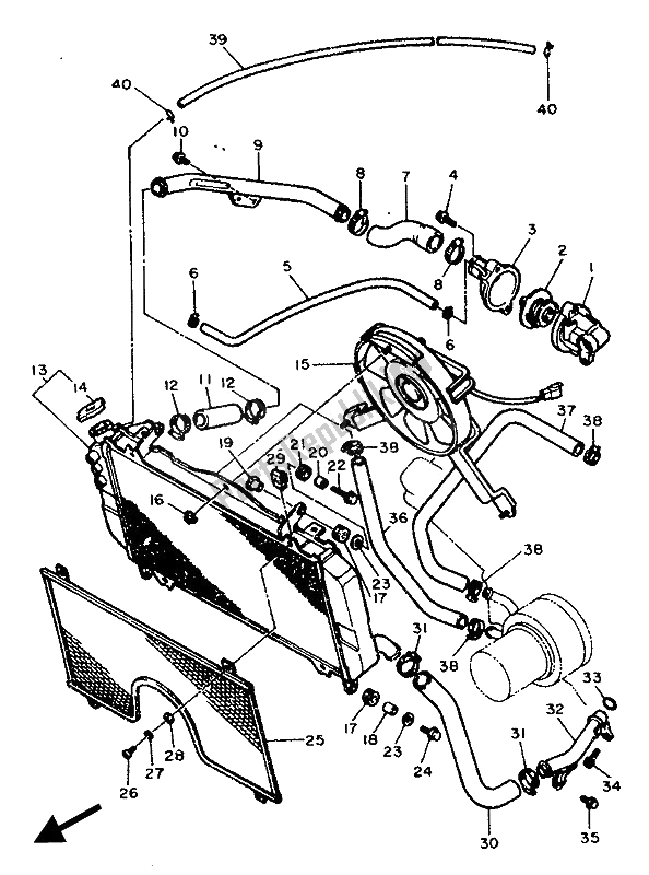 Alle onderdelen voor de Radiator Slang van de Yamaha FZR 750 RW 1989