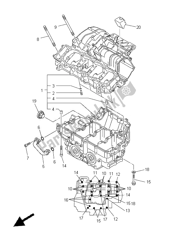 All parts for the Crankcase of the Yamaha FZ8 S 800 2014