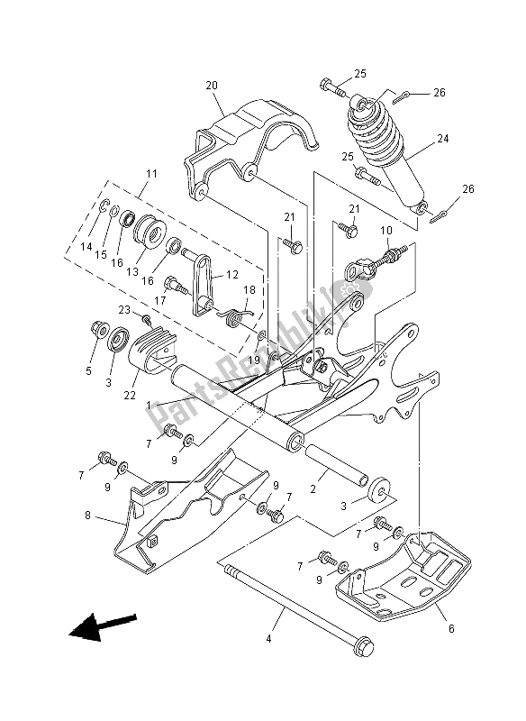 Tutte le parti per il Braccio Posteriore del Yamaha YFM 90R 2012
