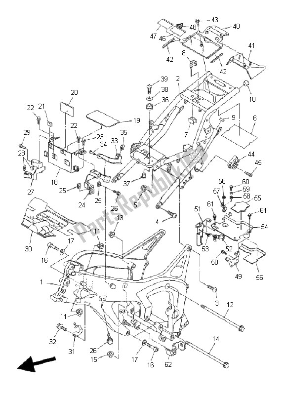 All parts for the Frame of the Yamaha FZ6 Sahg 600 2009