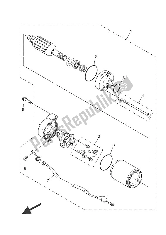 All parts for the Starting Motor of the Yamaha TT R 125 LWE 2016