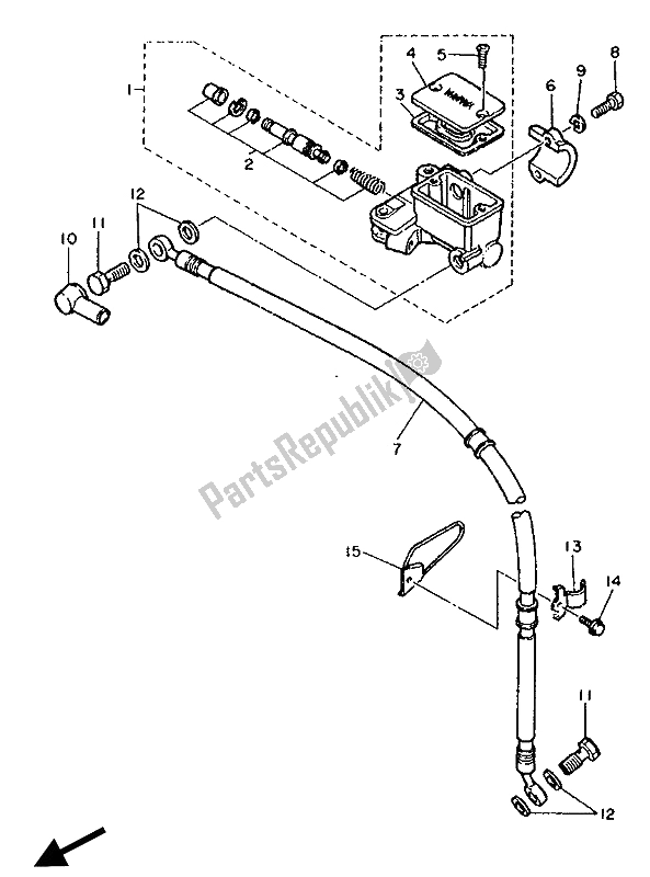 All parts for the Front Master Cylinder of the Yamaha XT 600E 1990