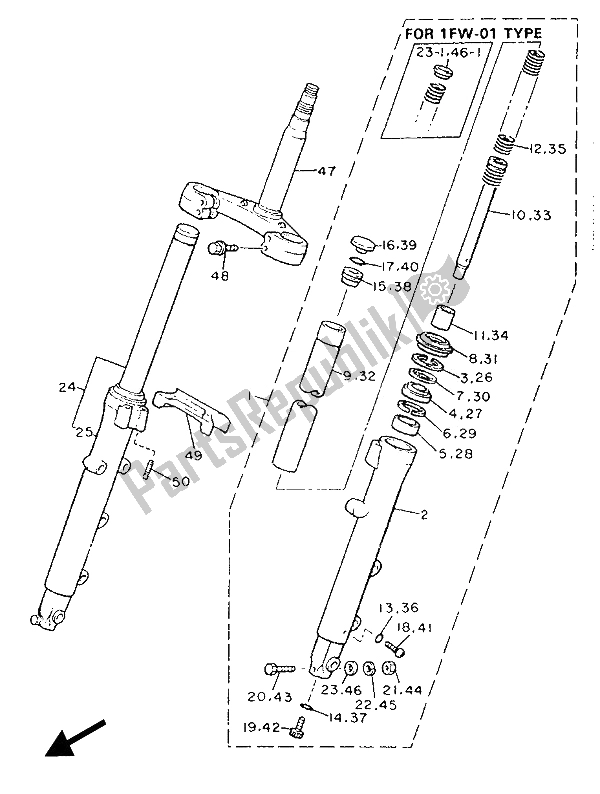 Toutes les pièces pour le Fourche Avant du Yamaha XJ 900F 1989