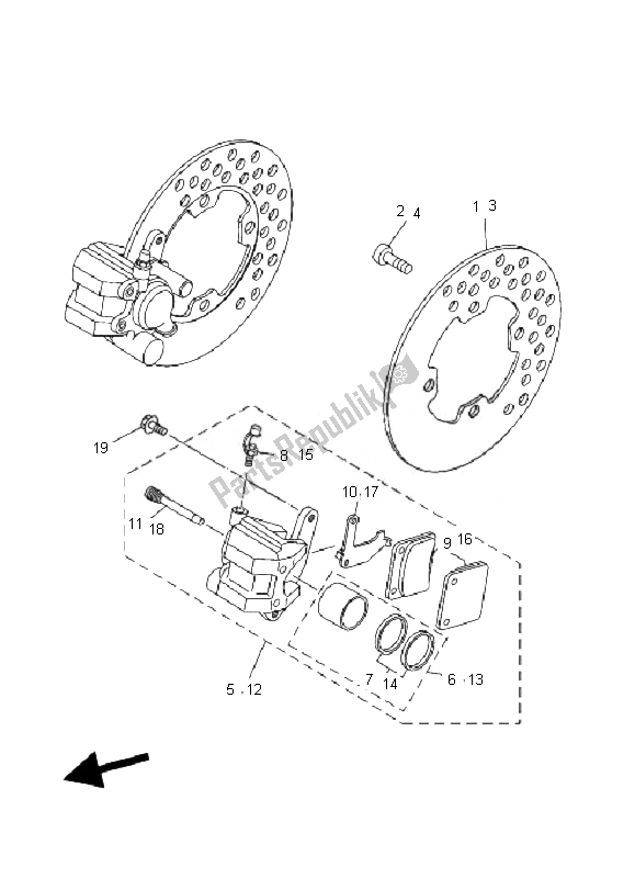 All parts for the Front Brake Caliper of the Yamaha YFM 350X Wolverine 2X4 2007