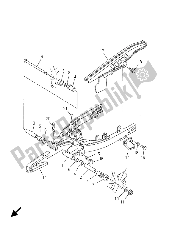 All parts for the Rear Arm of the Yamaha TW 125 2001