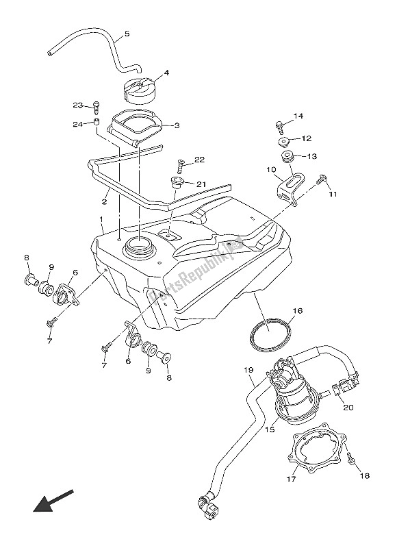 All parts for the Fuel Tank of the Yamaha YZ 450 FX 2016