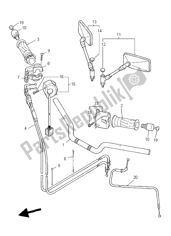 All parts for the Steering Handle & Cable of the Yamaha XJR 1300 2004