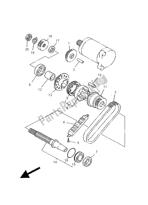 All parts for the Starter Clutch of the Yamaha XJ 600N 2000