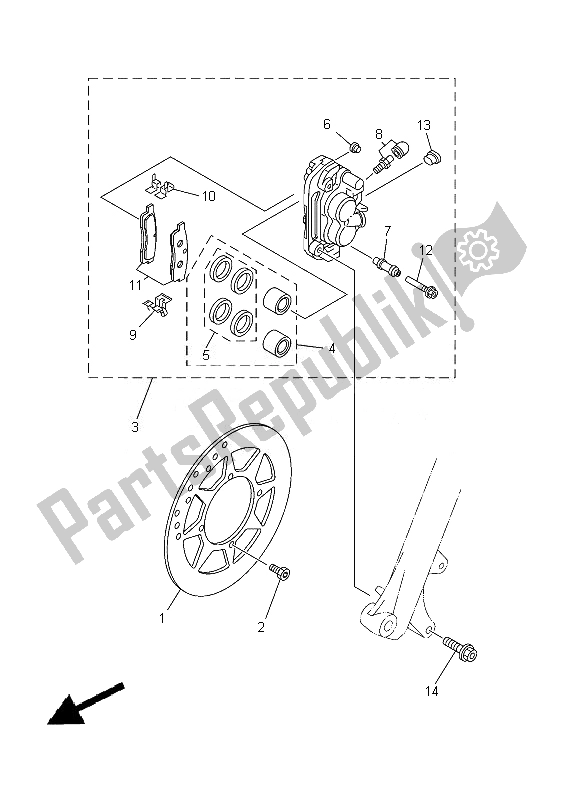 All parts for the Front Brake Caliper of the Yamaha TT R 125 LW 2013