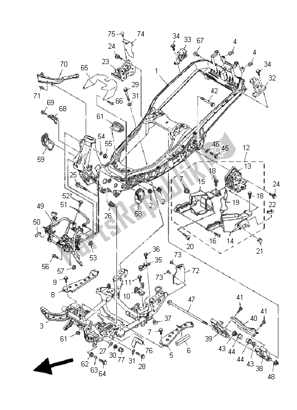 All parts for the Frame of the Yamaha YP 400A Majesty 2010