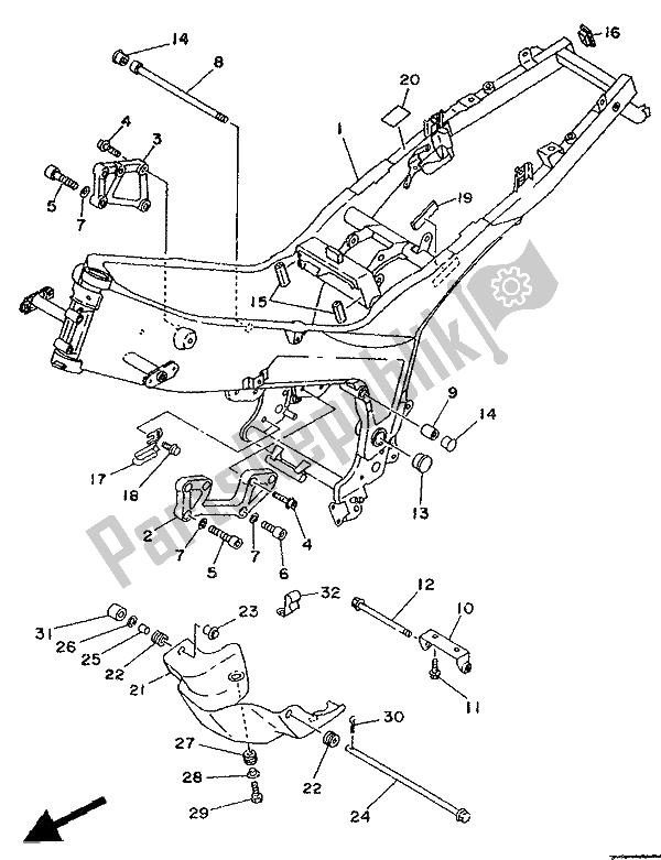 All parts for the Frame of the Yamaha TDM 850 1992