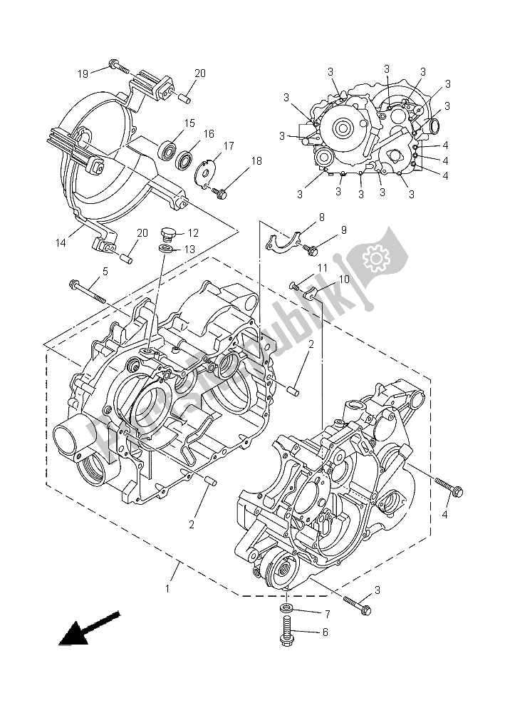 All parts for the Crankcase of the Yamaha YFM 350A Grizzly 4X4 2015