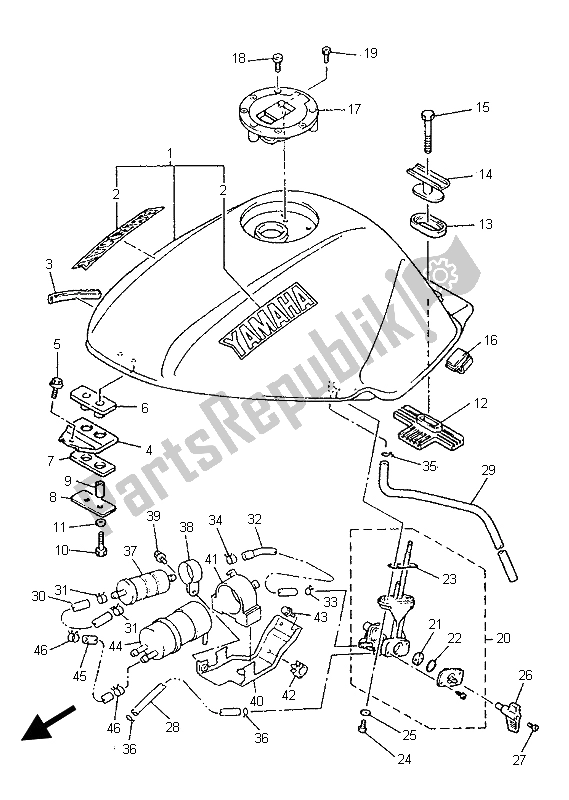 Tutte le parti per il Serbatoio Di Carburante del Yamaha XJ 600S 1999