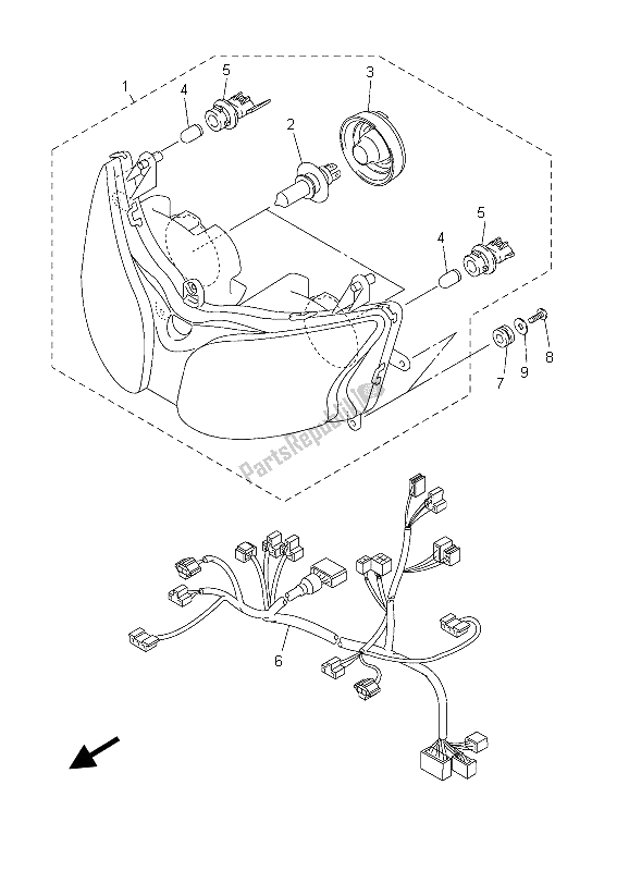 Alle onderdelen voor de Koplamp van de Yamaha FJR 1300A 2003