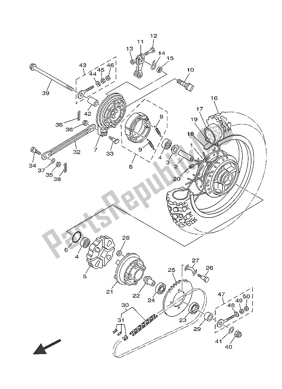 All parts for the Rear Wheel of the Yamaha TT R 110E 2016