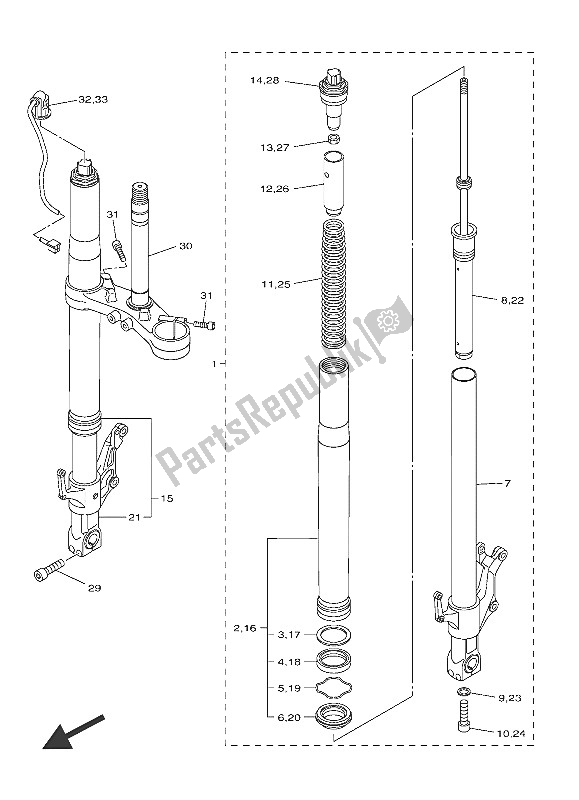 All parts for the Front Fork of the Yamaha FJR 1300 AS 2016