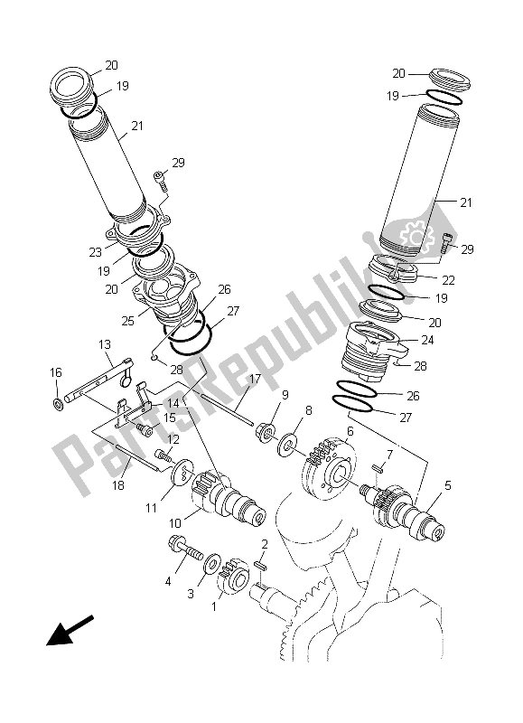 Toutes les pièces pour le Arbre à Cames Et Chaîne du Yamaha XV 1600A Wildstar 1999