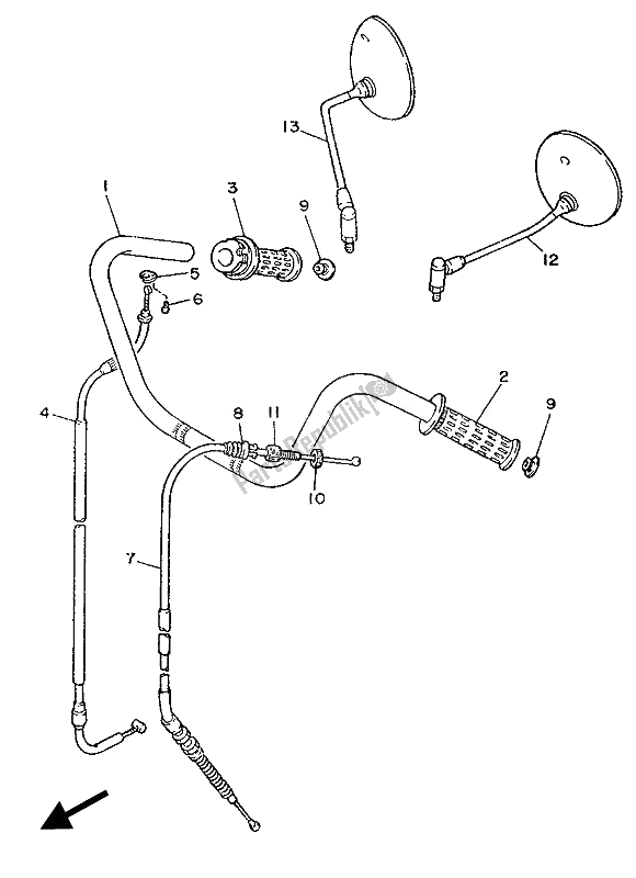 Tutte le parti per il Impugnatura E Cavo Dello Sterzo (maniglia Superiore) del Yamaha XV 535 Virago 1989