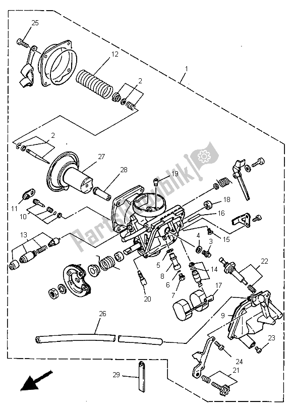 Alle onderdelen voor de Carburator van de Yamaha XV 125 1997