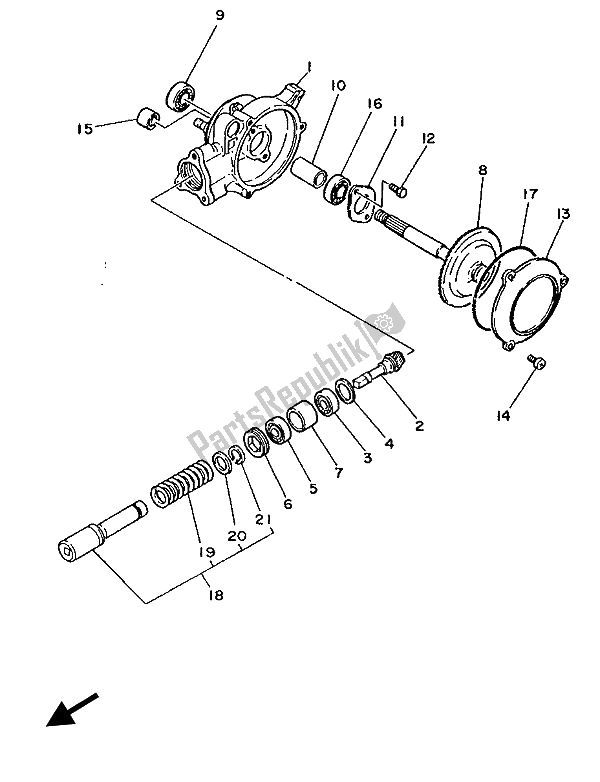 All parts for the Drive Shaft of the Yamaha PW 50 1988