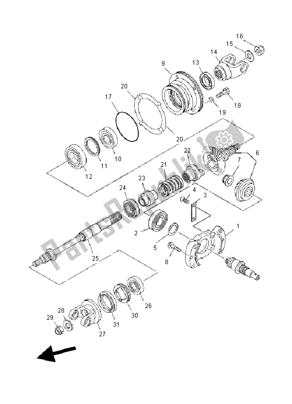 All parts for the Middle Drive Gear of the Yamaha YFM 600F Grizzly 4X4 2000