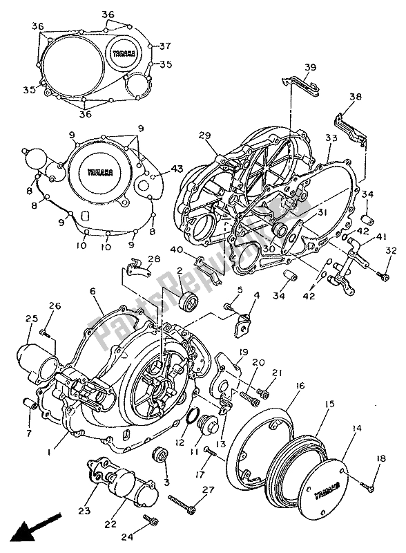 Wszystkie części do Pokrywa Skrzyni Korbowej 1 Yamaha XV 750 Virago 1992